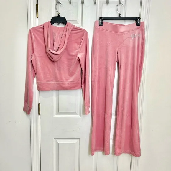 Juicy Couture Rose Bling Velour Tracksuit Hoodie & Pants Rhinestone NWT Size S - Picture 6 of 9